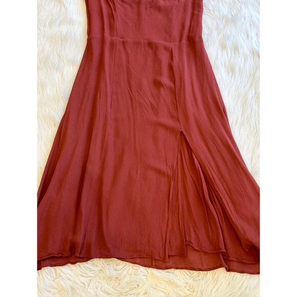 REVOLVE OPT Sweetheart Midi Dress Tie Shoulder Slit Chiffon, Rust - Picture 6 of 11